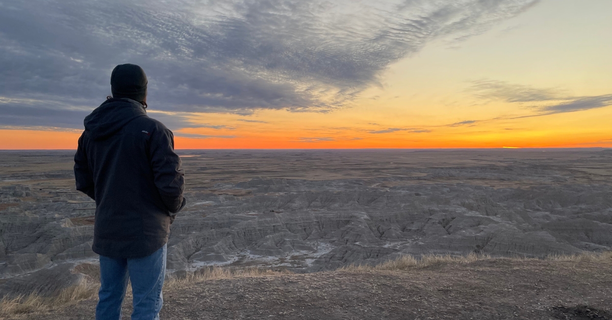 Boondock on the wall overlooking Badlands National Park