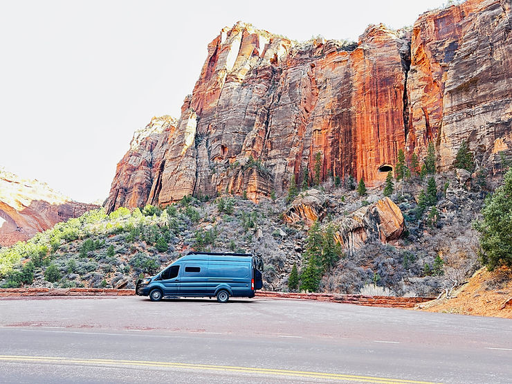 A gray van at Zion National Park
