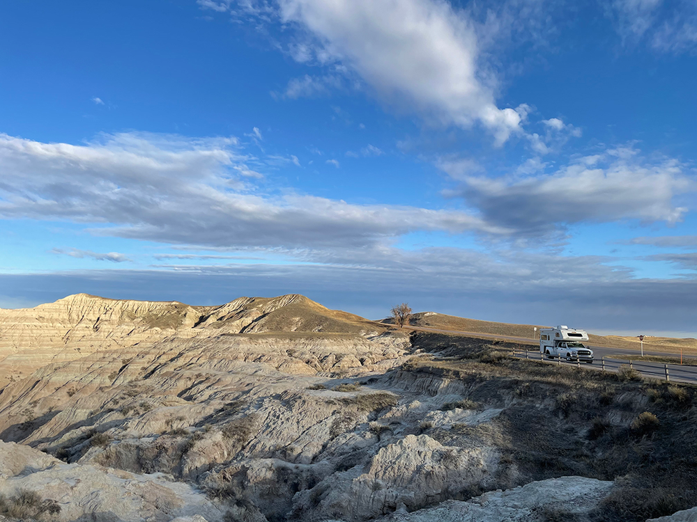 Boondock on the wall overlooking Badlands National Park