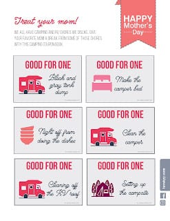 image of camping-themed Mother's day coupons